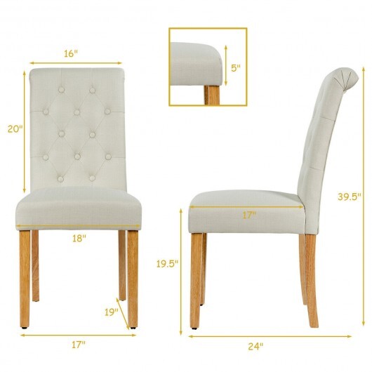 2 Pieces Tufted Dining Chair Set with Adjustable Anti-Slip Foot Pads-Blue and White