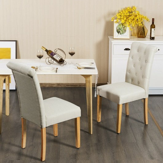 2 Pieces Tufted Dining Chair Set with Adjustable Anti-Slip Foot Pads-Blue and White