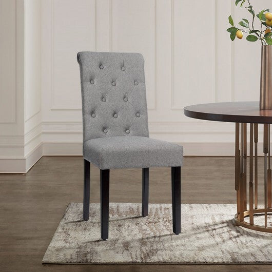 2 Pieces Tufted Dining Chair Set with Adjustable Anti-Slip Foot Pads-Blue and White