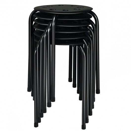 Set of 6 Portable Plastic Stack Stools-Black