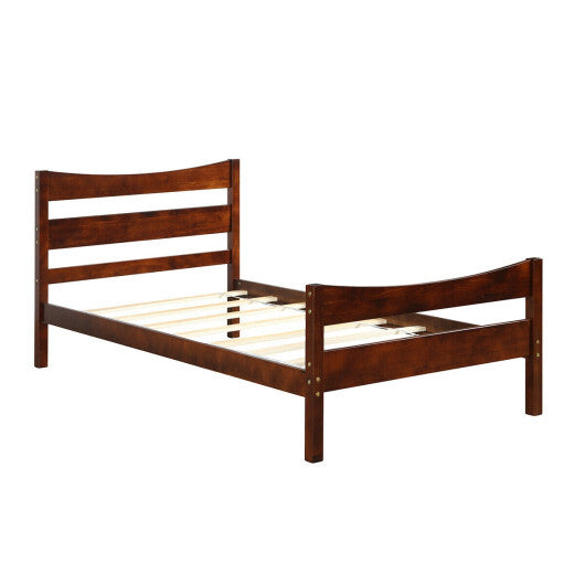 Twin Size Rustic Style Platform Bed Frame with Headboard and Footboard-Dark Brown