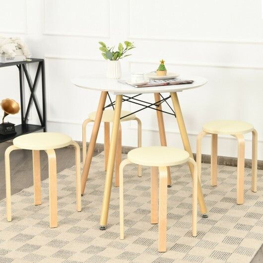 Set of 4 Bentwood Round Stool Stackable Dining Chairs with Padded Seat-Black
