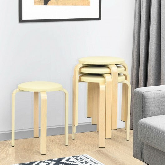 Set of 4 Bentwood Round Stool Stackable Dining Chairs with Padded Seat-Black