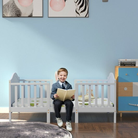 2-in-1 Classic Convertible Wooden Toddler Bed with 2 Side Guardrails for Extra Safety-White