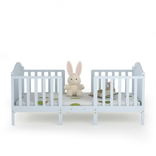 2-in-1 Classic Convertible Wooden Toddler Bed with 2 Side Guardrails for Extra Safety-White