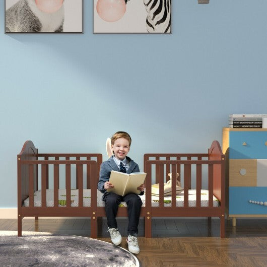 2-in-1 Classic Convertible Wooden Toddler Bed with 2 Side Guardrails for Extra Safety-White