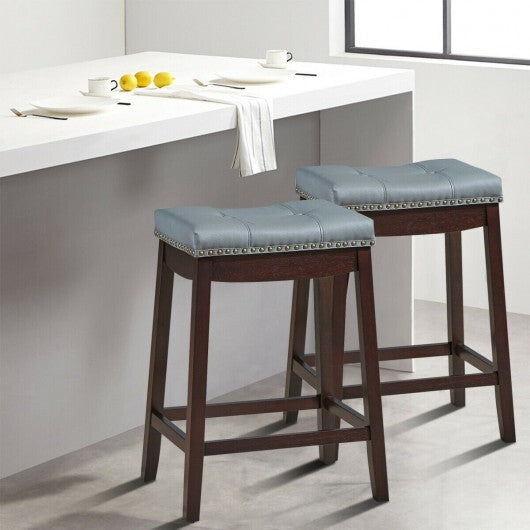 Set of 2 24-Inch Height Backless Counter Stool with Footrest-White