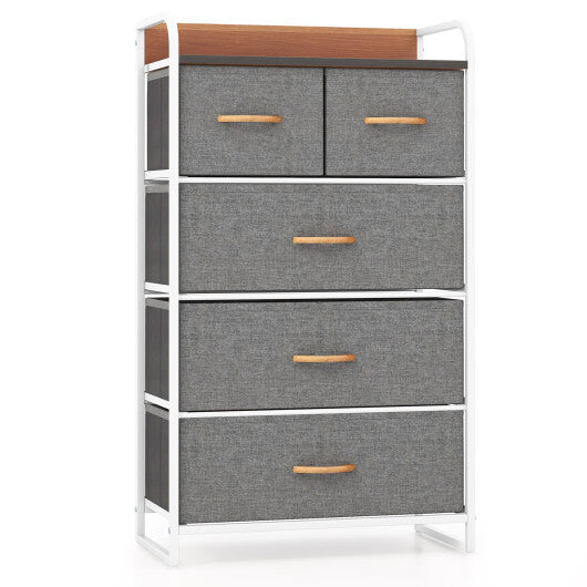 4-Tier Organizer Tower Steel Frame Wooden Top Storage with 5-Drawer Dresser-Muticolor