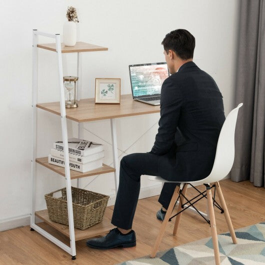 Compact Computer Desk Workstation with 4 Tier Shelves for Home and Office-Natural - Color: Natural