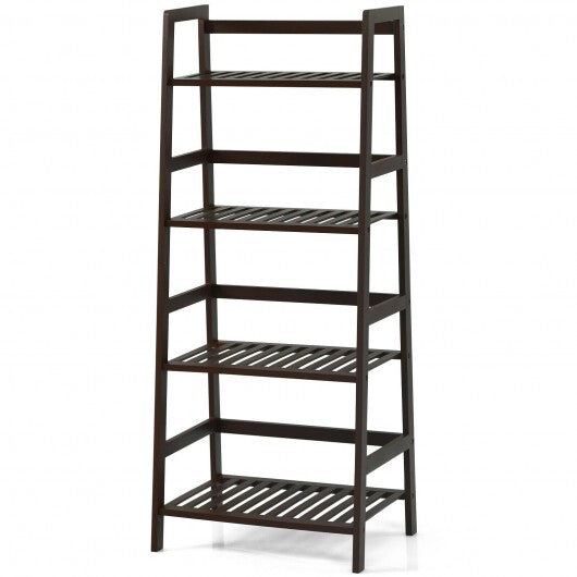 4-Tier Bamboo Plant Rack with Guardrails Stable and Space-Saving-Brown - Color: Brown