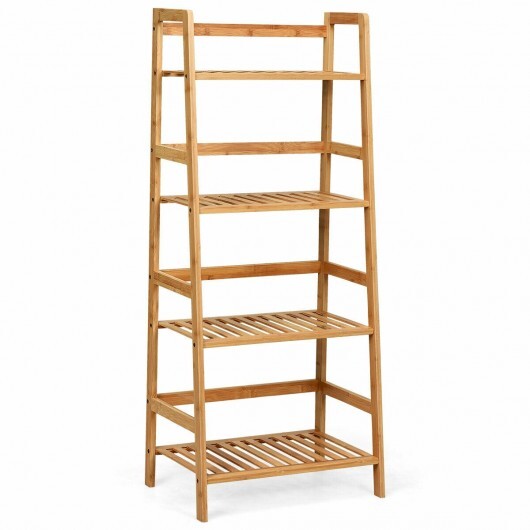 4-Tier Bamboo Plant Rack with Guardrails Stable and Space-Saving-Natural - Color: Natural