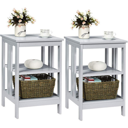 2 Pieces 3-Tier Nightstand with Reinforced Bars and Stable Structure-Dark Brown