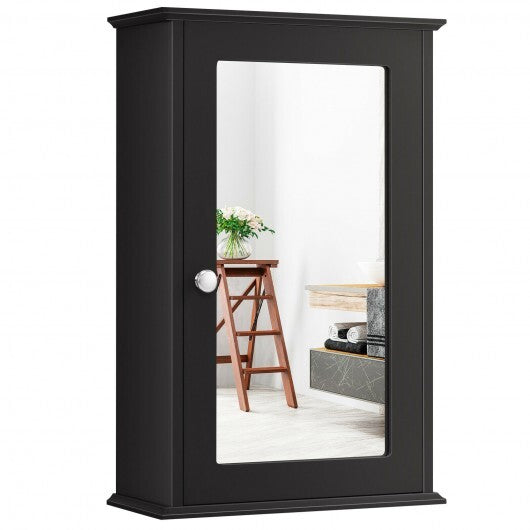 Bathroom Wall Cabinet with Single Mirror Door-Brown - Color: Brown