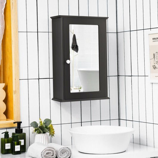 Bathroom Wall Cabinet with Single Mirror Door-Brown - Color: Brown