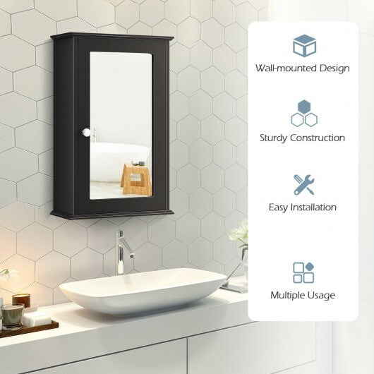 Bathroom Wall Cabinet with Single Mirror Door-Brown - Color: Brown