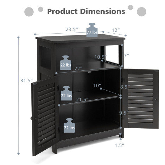 Wood Freestanding Bathroom Storage Cabinet with Double Shutter Door-Black - Color: Black