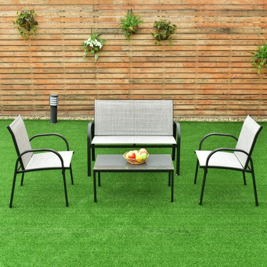 4 Pieces Patio Furniture Set with Glass Top Coffee Table-Black