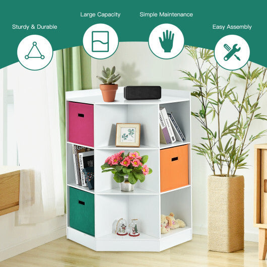 3-Tier Kids Storage Shelf Corner Cabinet with 3 Baskets-Gray