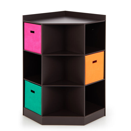 3-Tier Kids Storage Shelf Corner Cabinet with 3 Baskets-Gray