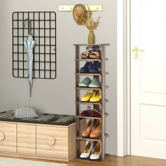 Wooden Shoes Storage Stand 7 Tiers Shoe Rack Organizer Multi-shoe Rack Shoebox-Rustic Brown - Color: Rustic Brown