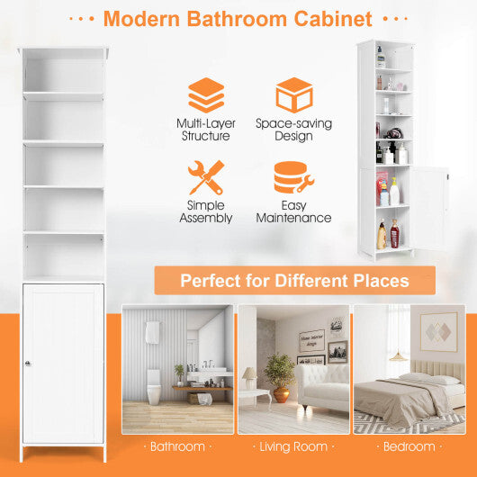 72 Inches Free Standing Tall Floor Bathroom Storage Cabinet-Gray