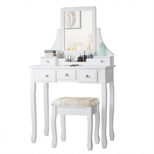 5 Drawers Removable Box Makeup Dressing Vanity Set-White