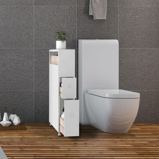 Slim Bathroom Cabinet Wooden Toilet Organizer with Deep Slide Out Drawers