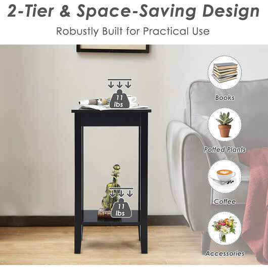 Set of 2 Versatile 2-Tier End Table with Storage Shelf-White