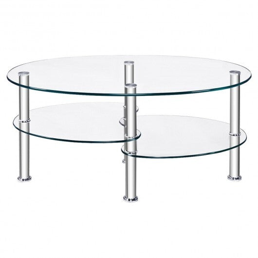 Tempered Glass Oval Side Coffee Table-Transparent - Color: Transparent
