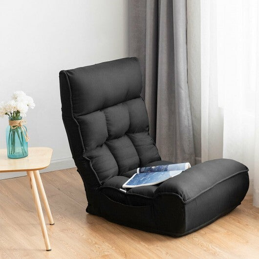 4-Position Adjustable Floor Chair Folding Lazy Sofa-Gray