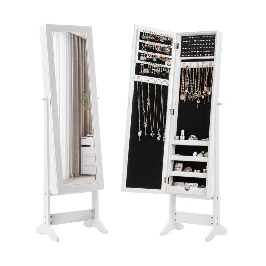 Mirrored Standing Jewelry Cabinet Storage Box-White - Color: White