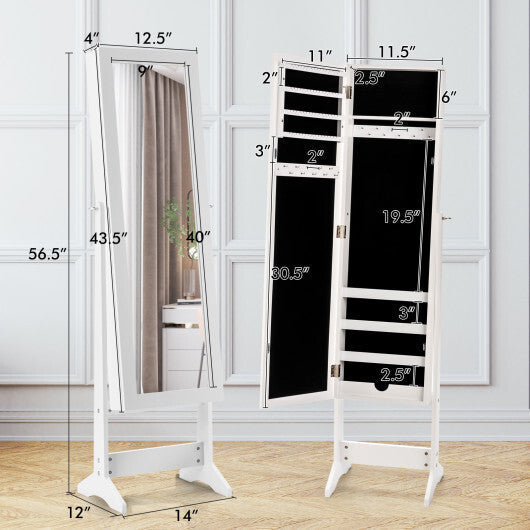 Mirrored Standing Jewelry Cabinet Storage Box-White - Color: White