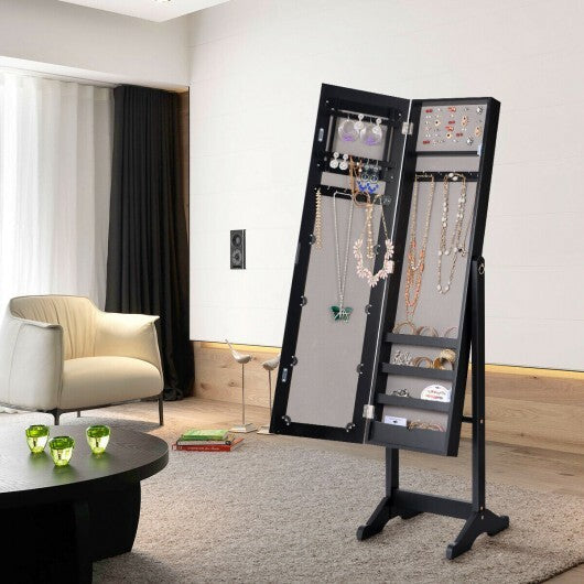 Mirrored Standing Jewelry Cabinet Storage Box-Black