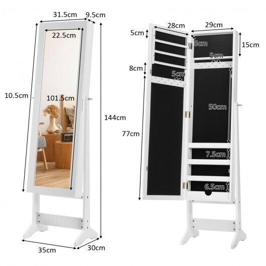 Mirrored Standing Jewelry Cabinet Storage Box-Black