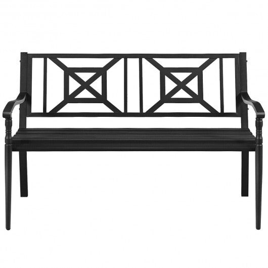 Patio Garden Bench with Powder Coated Steel Frame - Color: Black