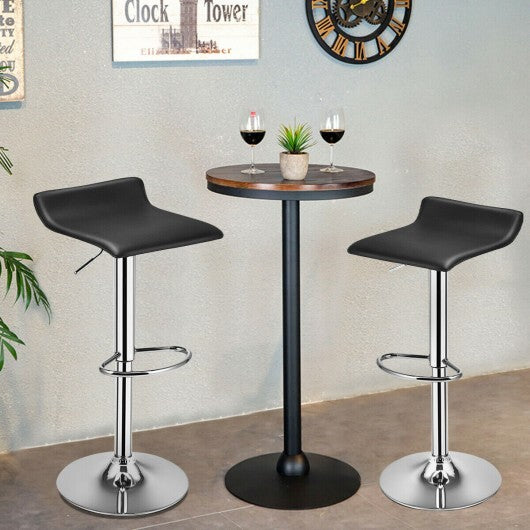 Set of 2 Adjustable PU Leather Backless Bar Stools-Black