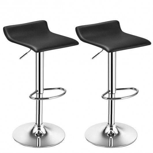 Set of 2 Adjustable PU Leather Backless Bar Stools-Black