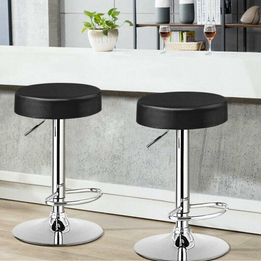 Set of 2 Adjustable Round PU Leather Swivel Barstool with Chrome Footrest-White