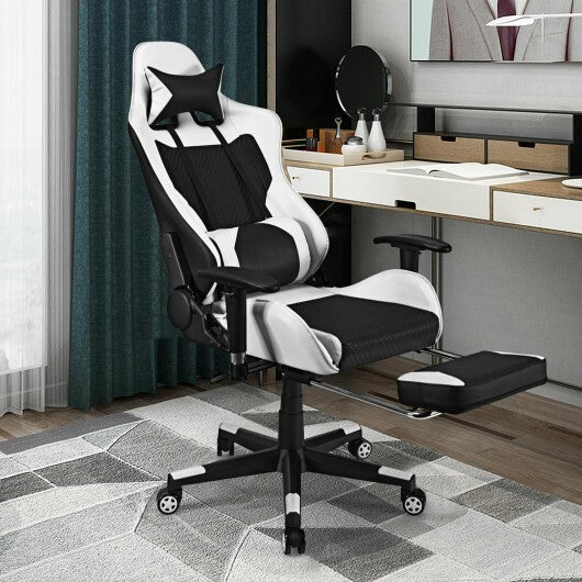 PU Leather Gaming Chair with USB Massage Lumbar Pillow and Footrest -Pink