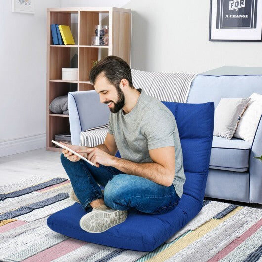 14-Position Adjustable Folding Lazy Gaming Sofa-Blue - Color: Blue