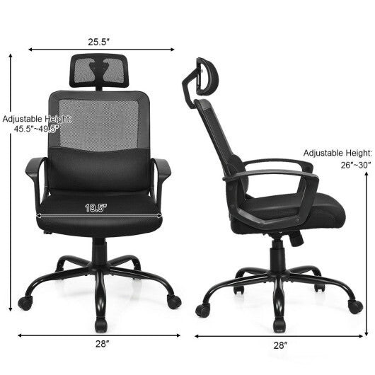 Mesh Office Chair High Back Ergonomic Swivel Chair - Color: Black