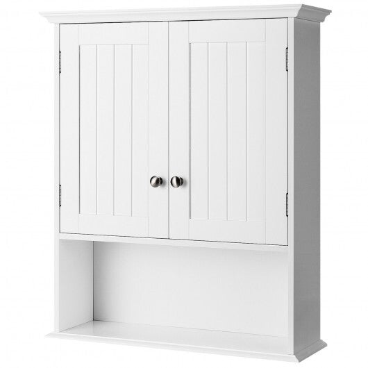 Wall Mount Bathroom Cabinet Storage Organizer with Doors and Shelves-Gray
