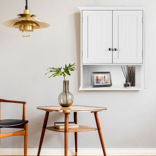 Wall Mount Bathroom Cabinet Storage Organizer with Doors and Shelves-Gray