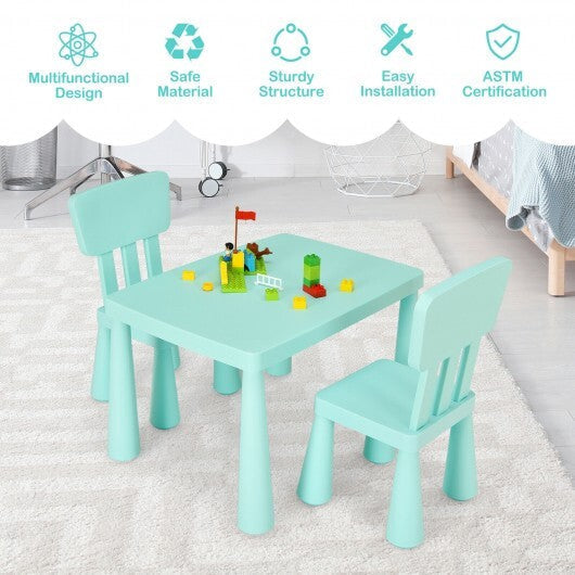 3 Pieces Toddler Multi Activity Play Dining Study Kids Table and Chair Set-Green - Color: Green