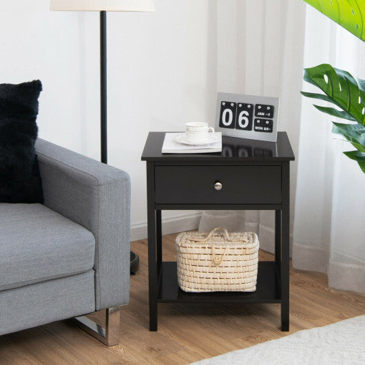 Wooden Storage Shelf with Drawer for Bedroom and Living Room-Black - Color: Black