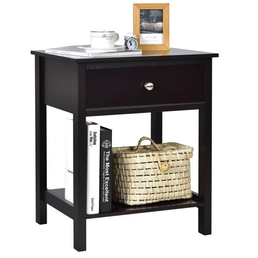 Wooden Storage Shelf with Drawer for Bedroom and Living Room-Black