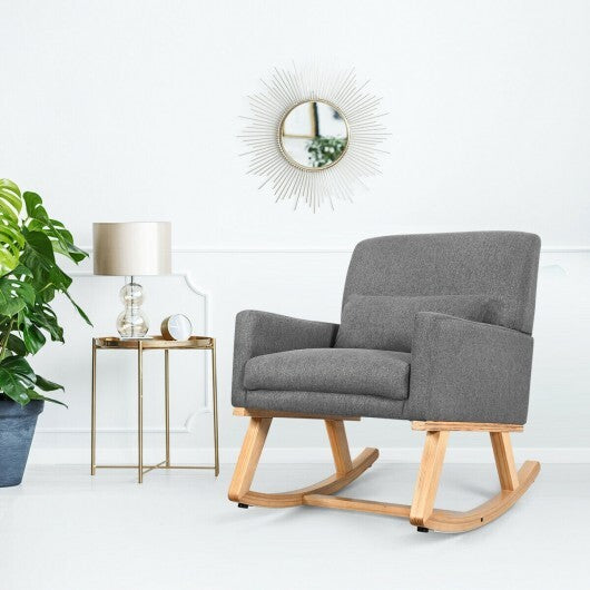 Upholstered Rocking Chair with and Solid Wood Base-Gray - Color: Gray