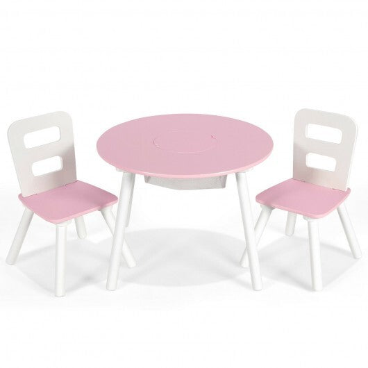 Wood Activity Kids Table and Chair Set with Center Mesh Storage for Snack Time and Homework-Pink - Color: Pink