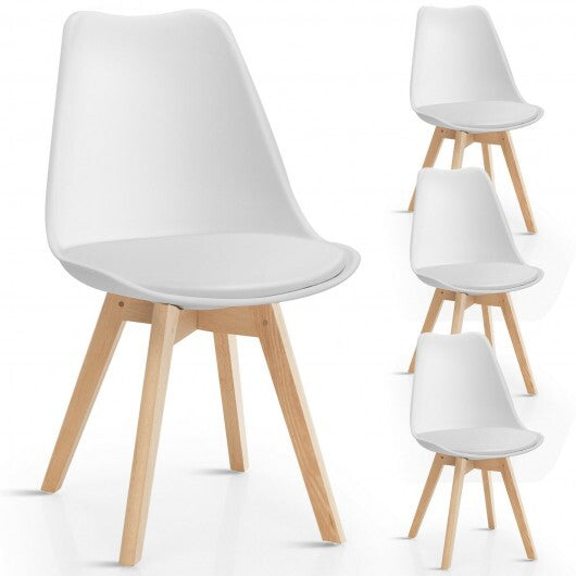 Set of 4 Dining Chairs Mid-Century Modern Shell PU Seat with Wooden Legs-Black
