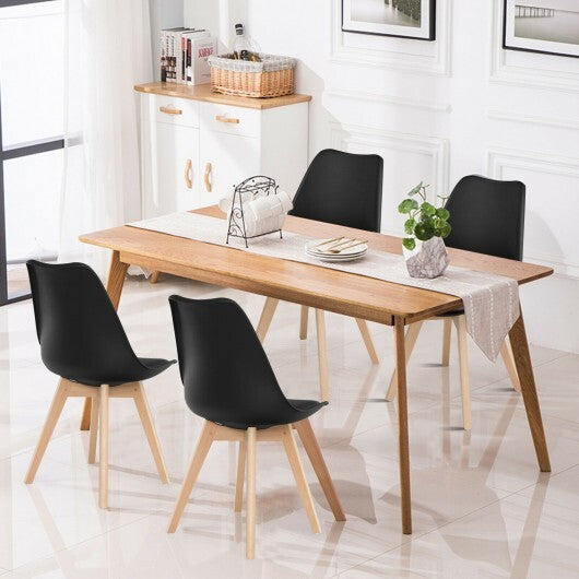 Set of 4 Dining Chairs Mid-Century Modern Shell PU Seat with Wooden Legs-Black